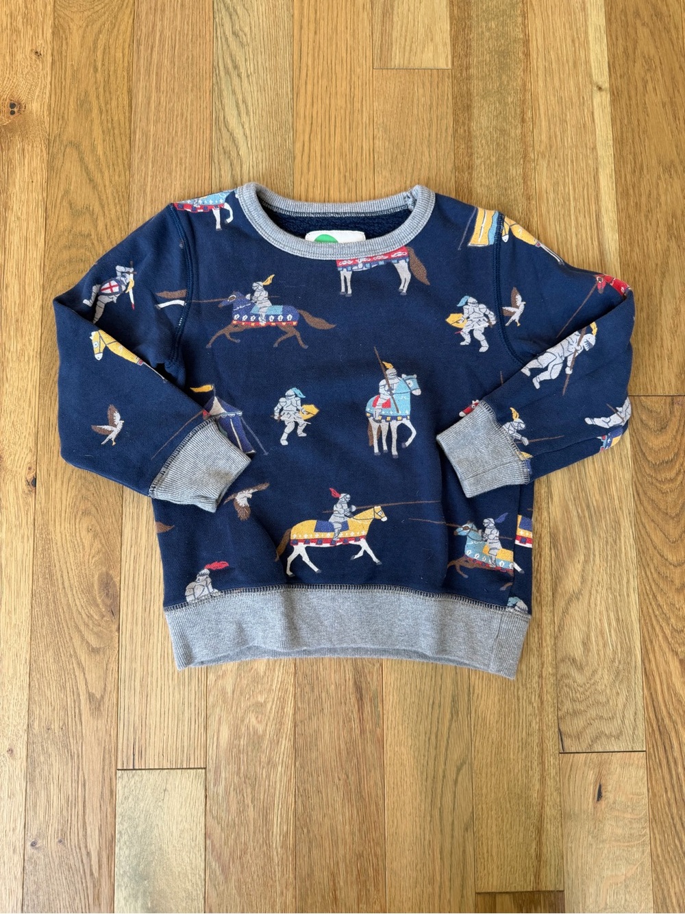 Mini Boden Boys 4-5Y Navy Knights Horses Medieval Print Sweatshirt